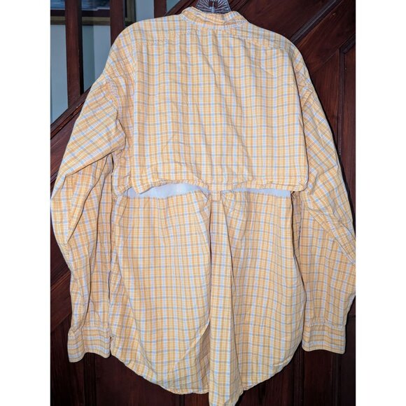 Cabelas Safari Series XL Tall Yellow Plaid Shirt Mesh Lining Button Front Mens - Picture 2 of 7